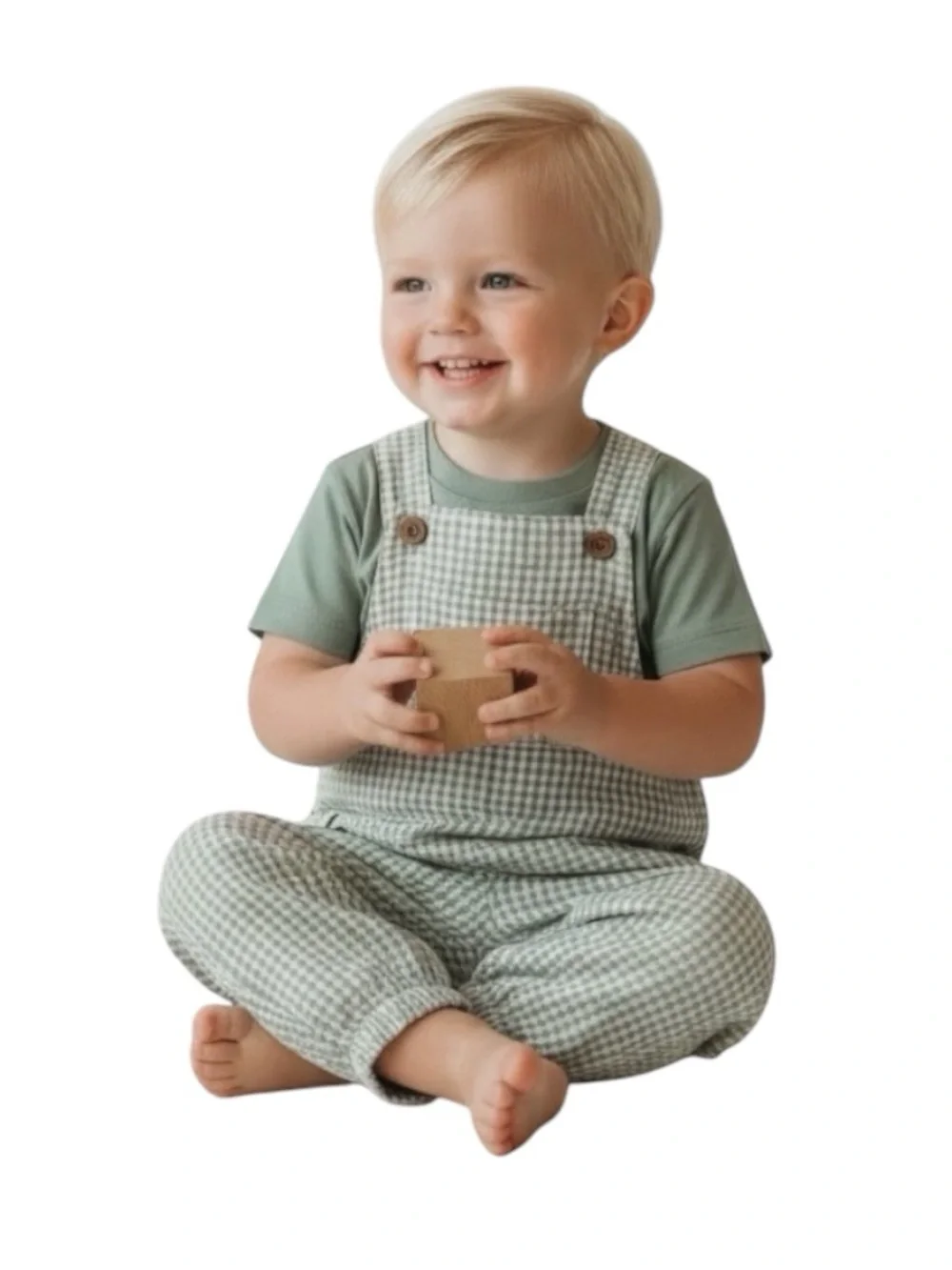 Carter's Light Sage Gingham Overalls Set